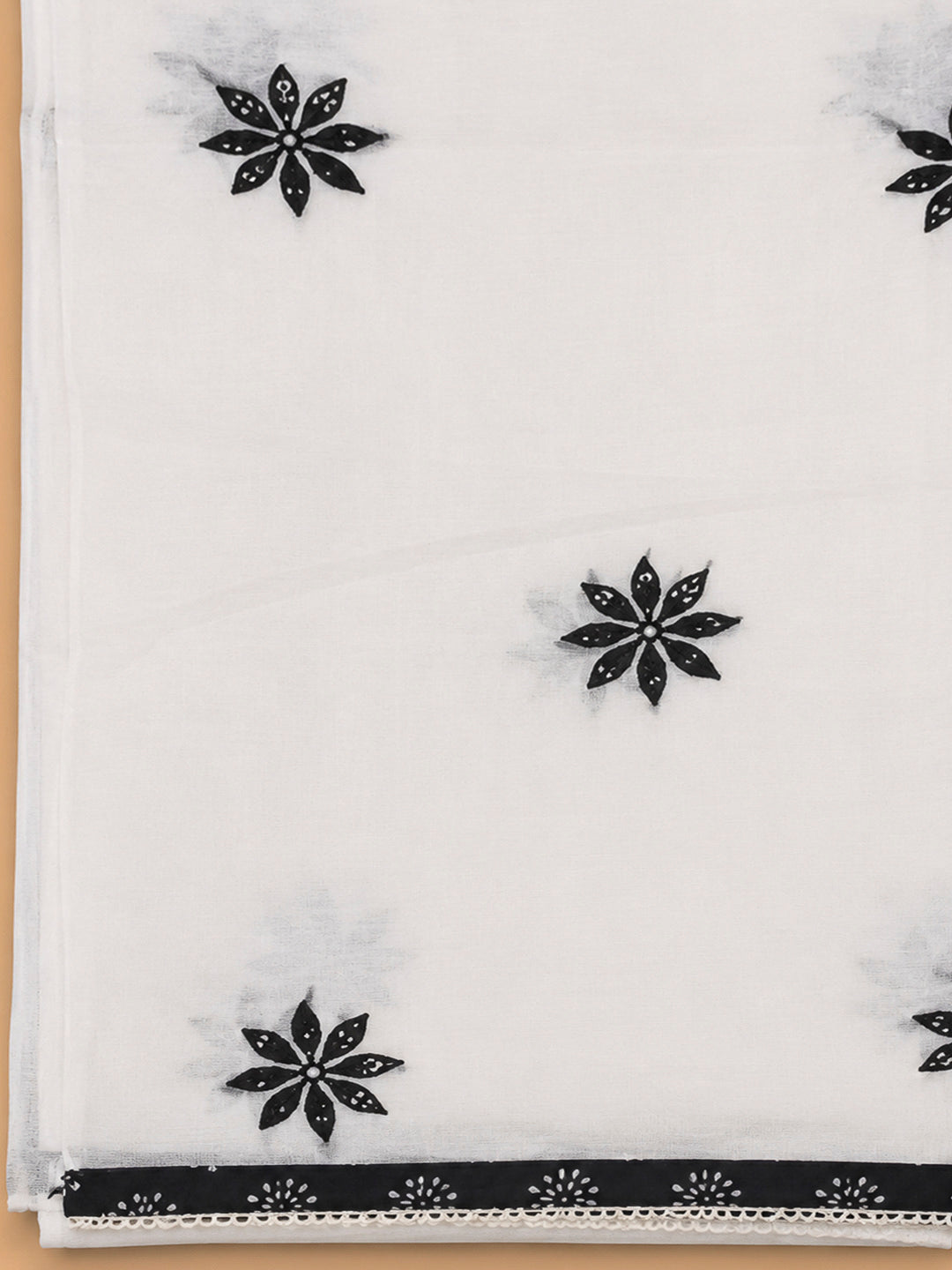 Black Printed Cotton Blend Unstitched Dress Material