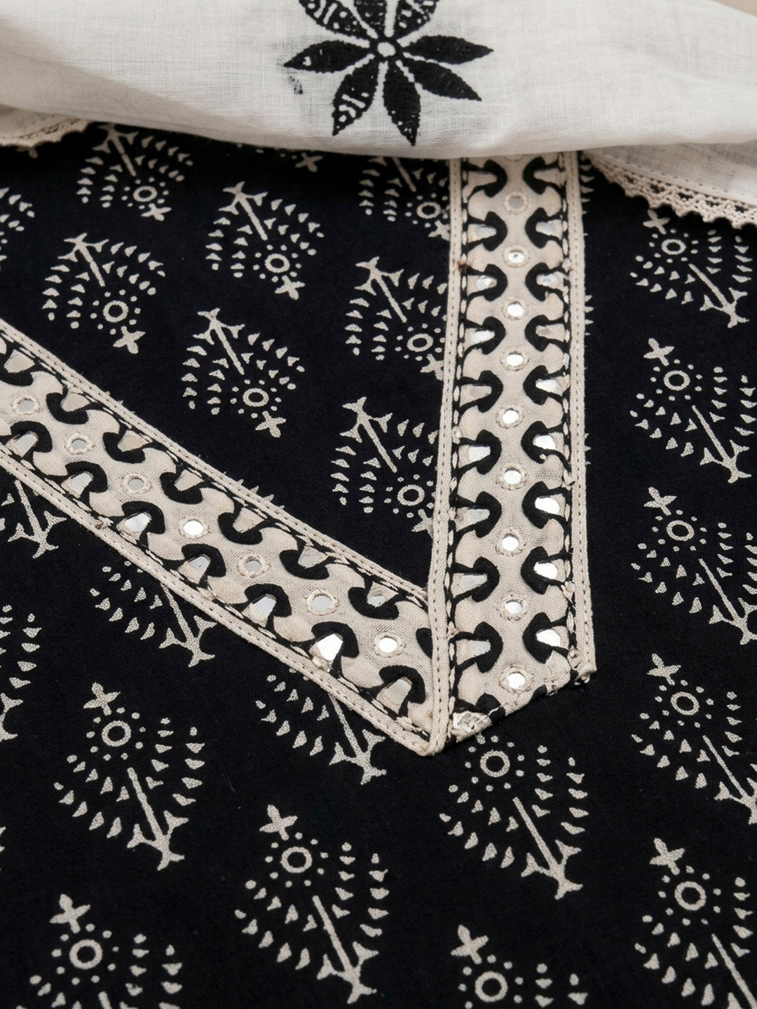Black Printed Cotton Blend Unstitched Dress Material