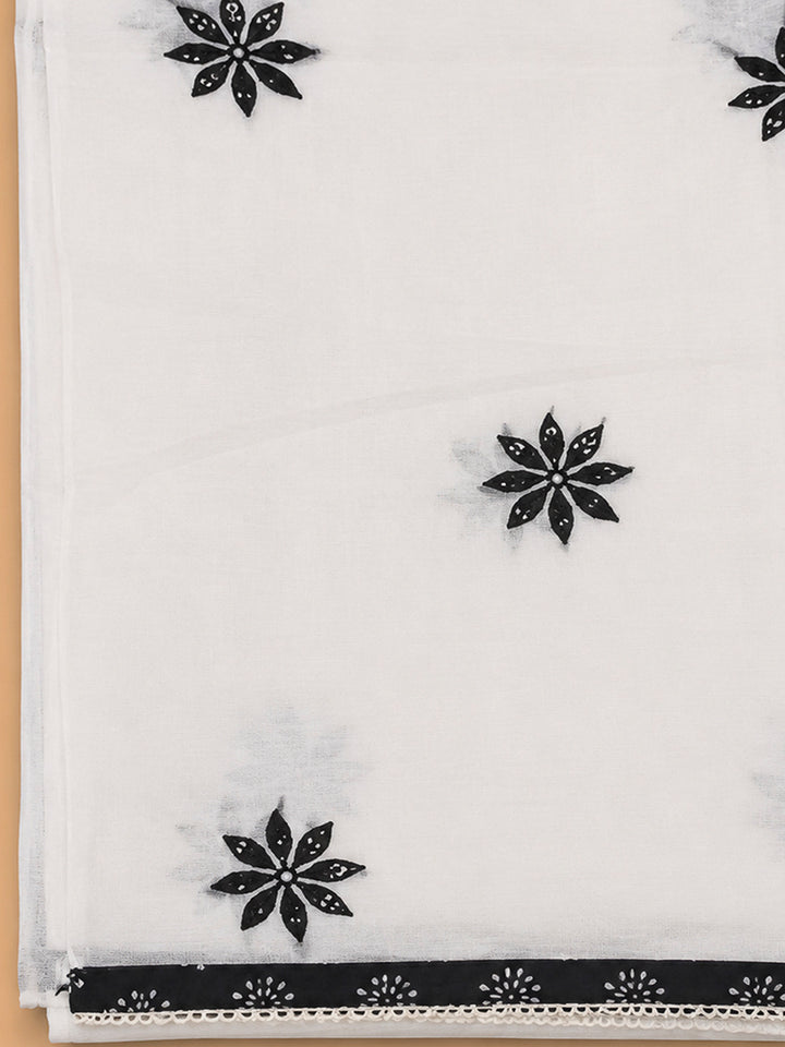 Black Printed Cotton Blend Unstitched Dress Material
