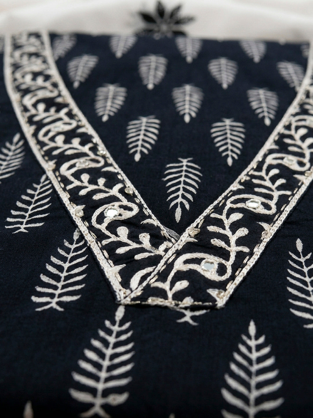 Black Printed Cotton Blend Unstitched Dress Material