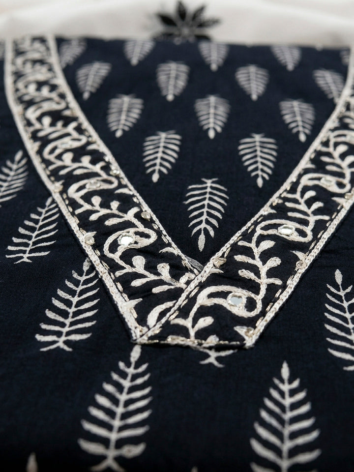 Black Printed Cotton Blend Unstitched Dress Material
