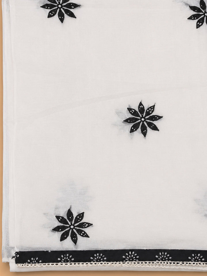 Black Printed Cotton Blend Unstitched Dress Material