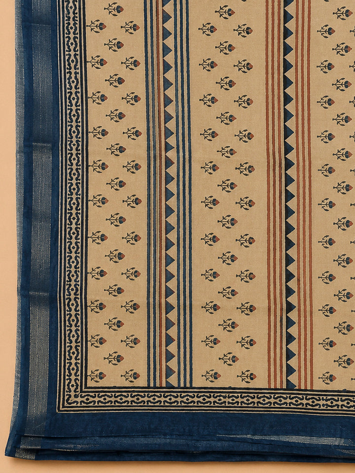 Blue Chanderi Printed Unstitched Dress Material
