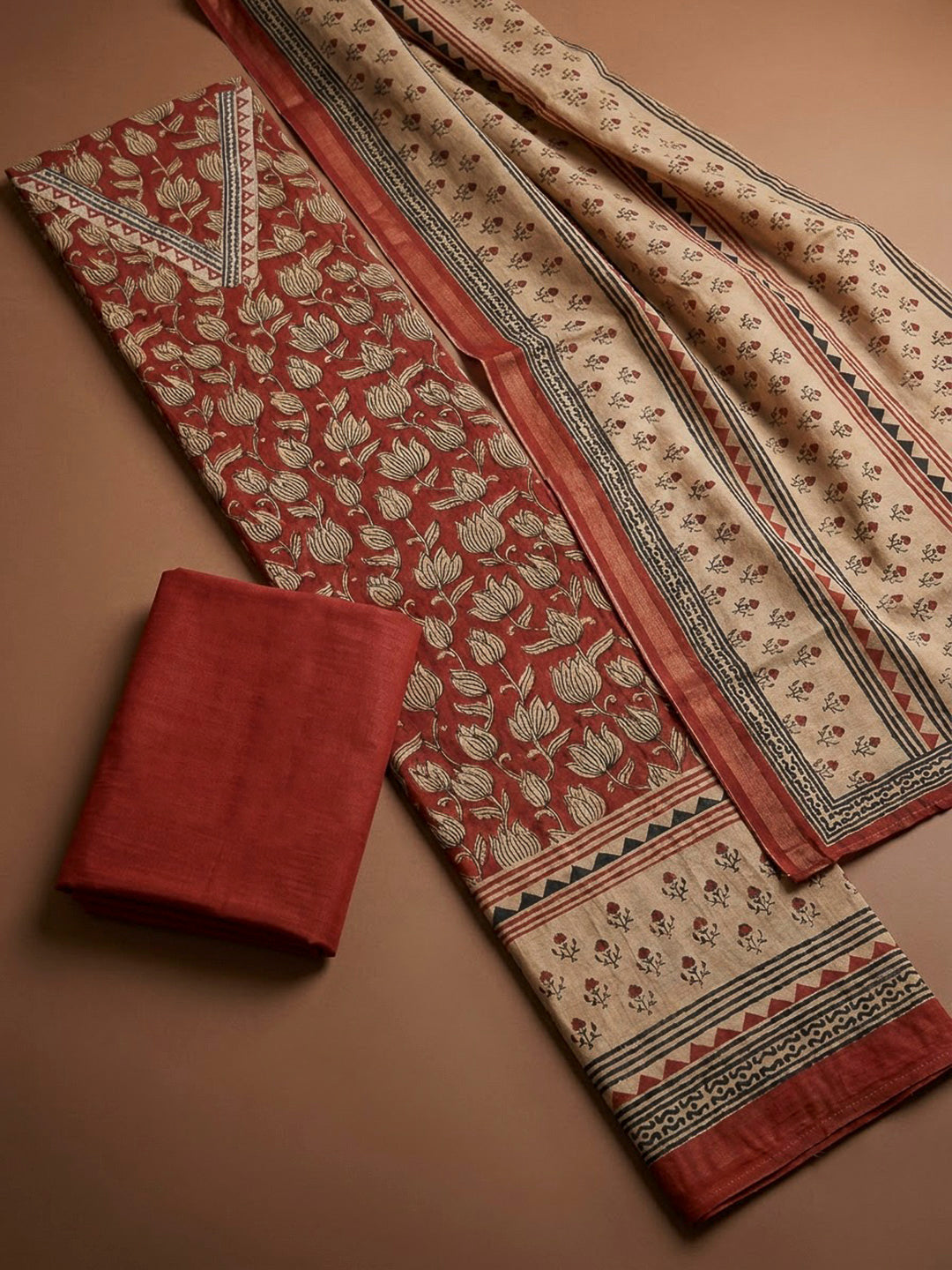 Maroon Chanderi Printed Unstitched Dress Material