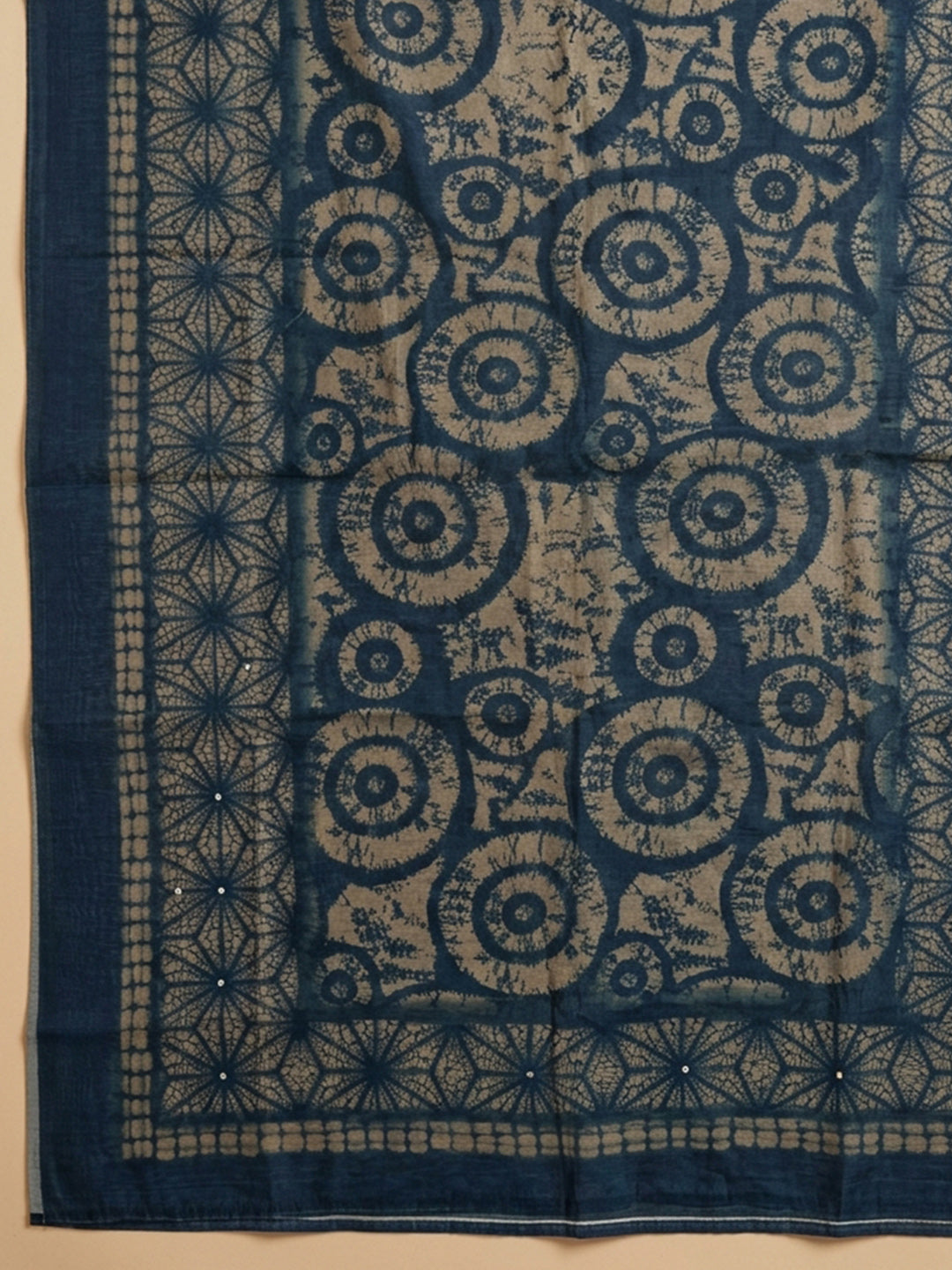 Indigo Printed Chanderi Unstitched Suit &amp; Pant With Chanderi Dupatta
