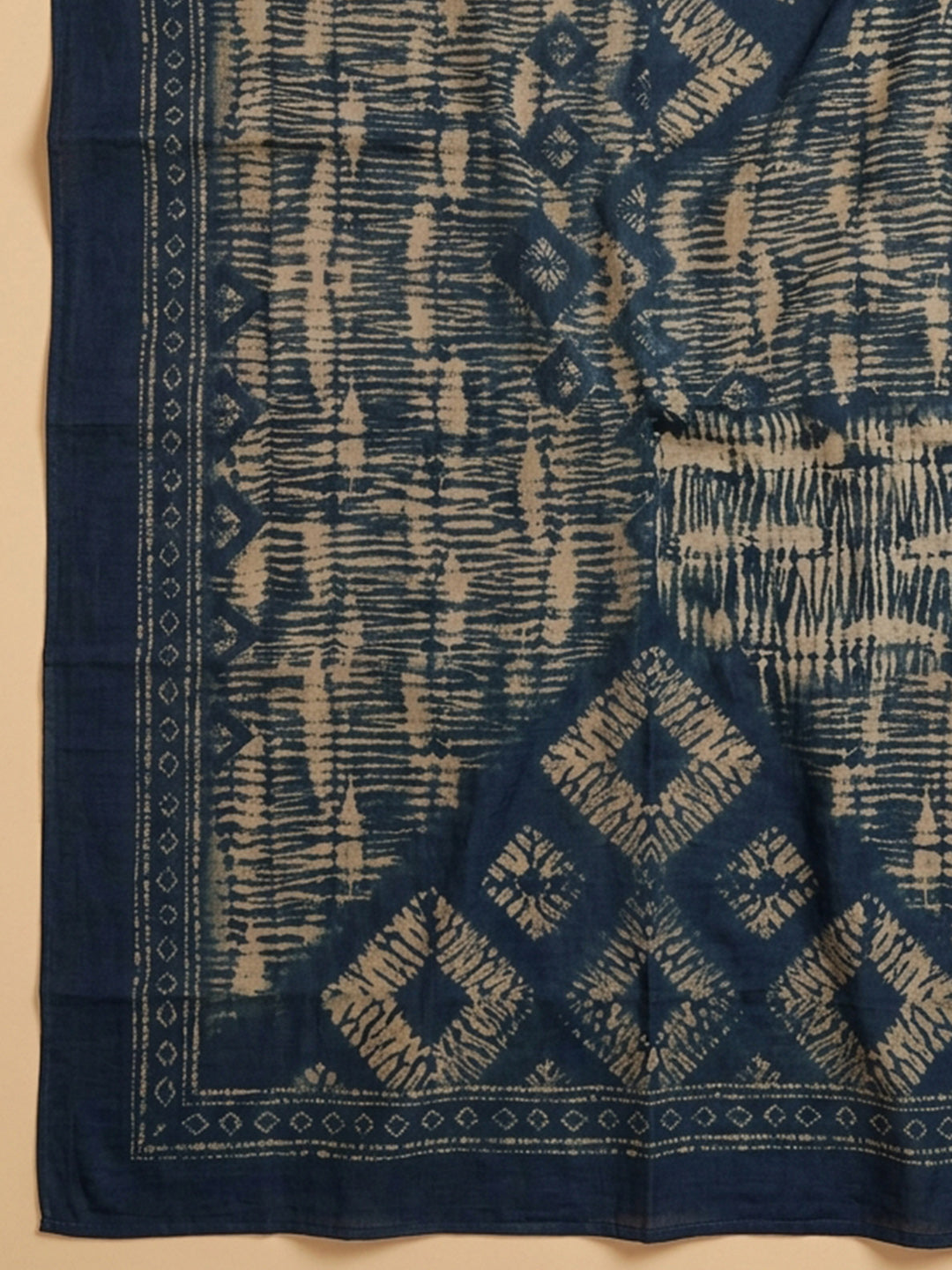 Indigo Printed Chanderi Unstitched Suit &amp; Pant With Chanderi Dupatta