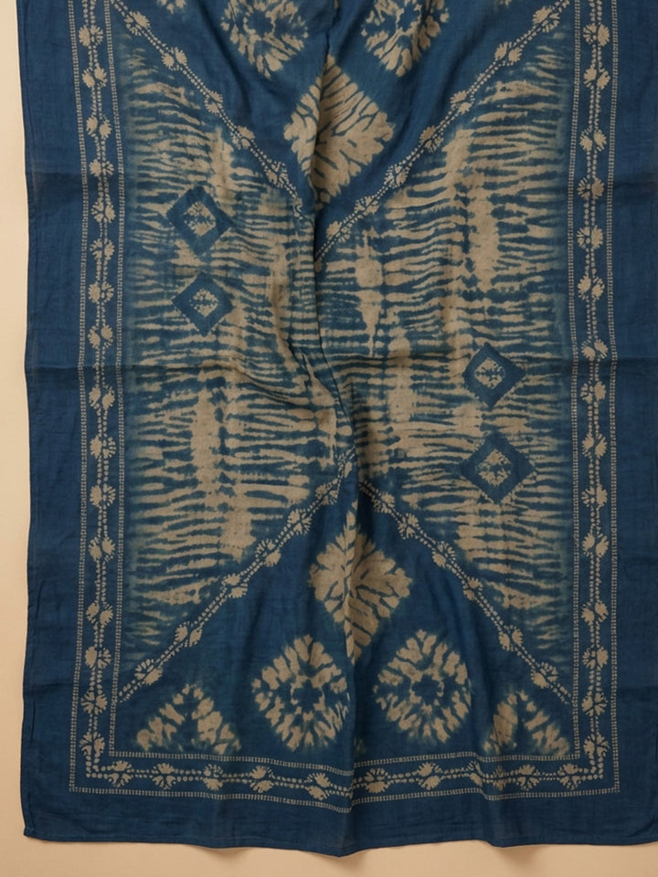 Indigo Printed Chanderi Unstitched Suit &amp; Pant With Chanderi Dupatta
