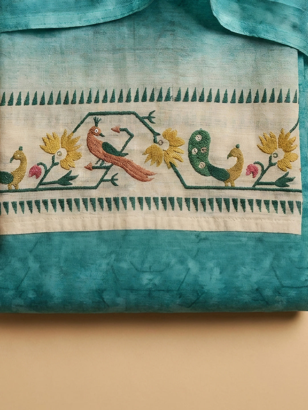 Blue Printed Chanderi Unstitched Suit &amp; Pant With Chanderi Dupatta