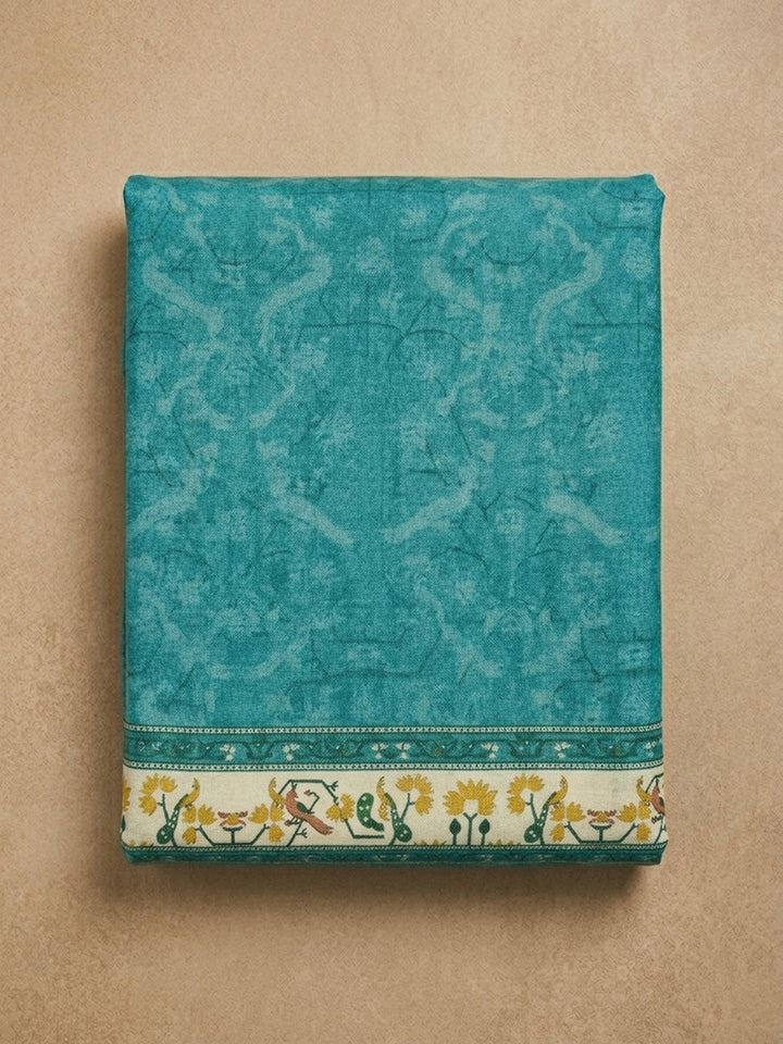 Blue Printed Chanderi Unstitched Suit &amp; Pant With Chanderi Dupatta