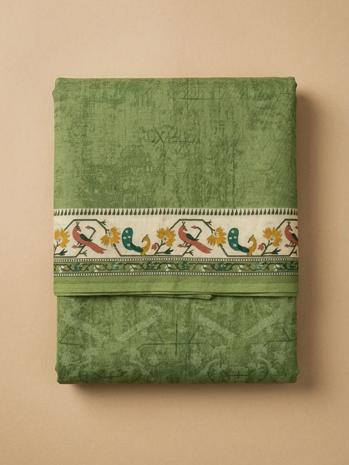 Mehndi Printed Chanderi Unstitched Suit &amp; Pant With Chanderi Dupatta
