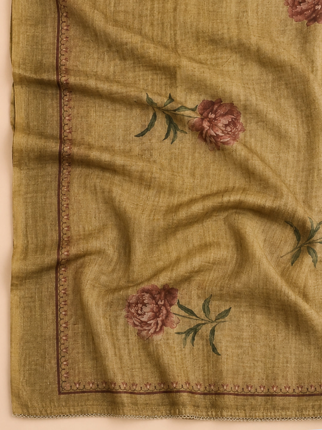 Mehndi Embroidered Chanderi Unstitched Suit &amp; Pant With Chanderi Dupatta