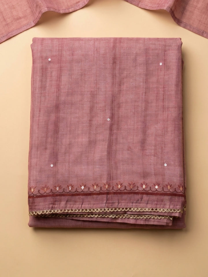 Onion Pink Embroidered Chanderi Unstitched Suit &amp; Pant With Chanderi Dupatta