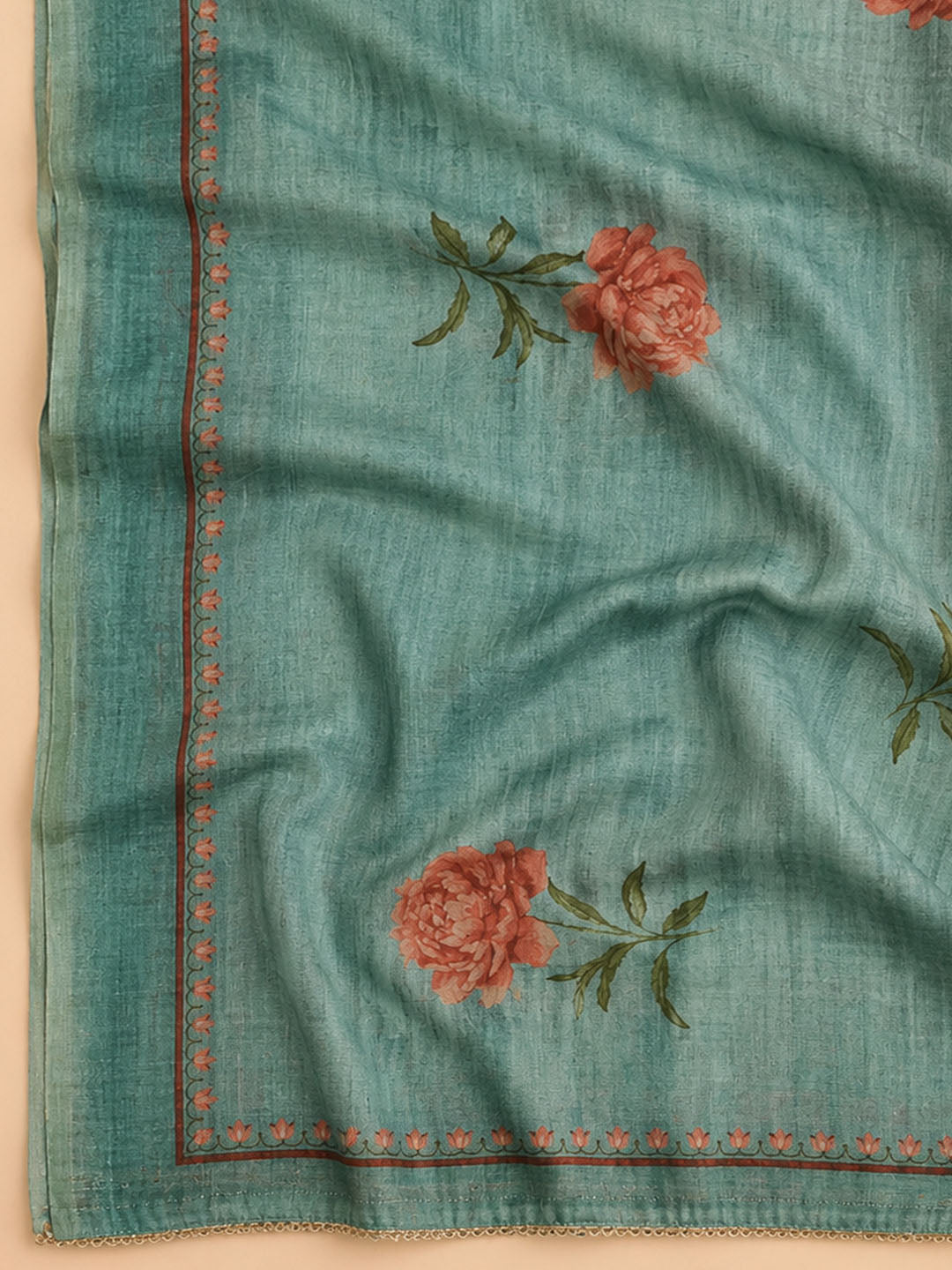 Rama Green Embroidered Chanderi Unstitched Suit &amp; Pant With Chanderi Dupatta
