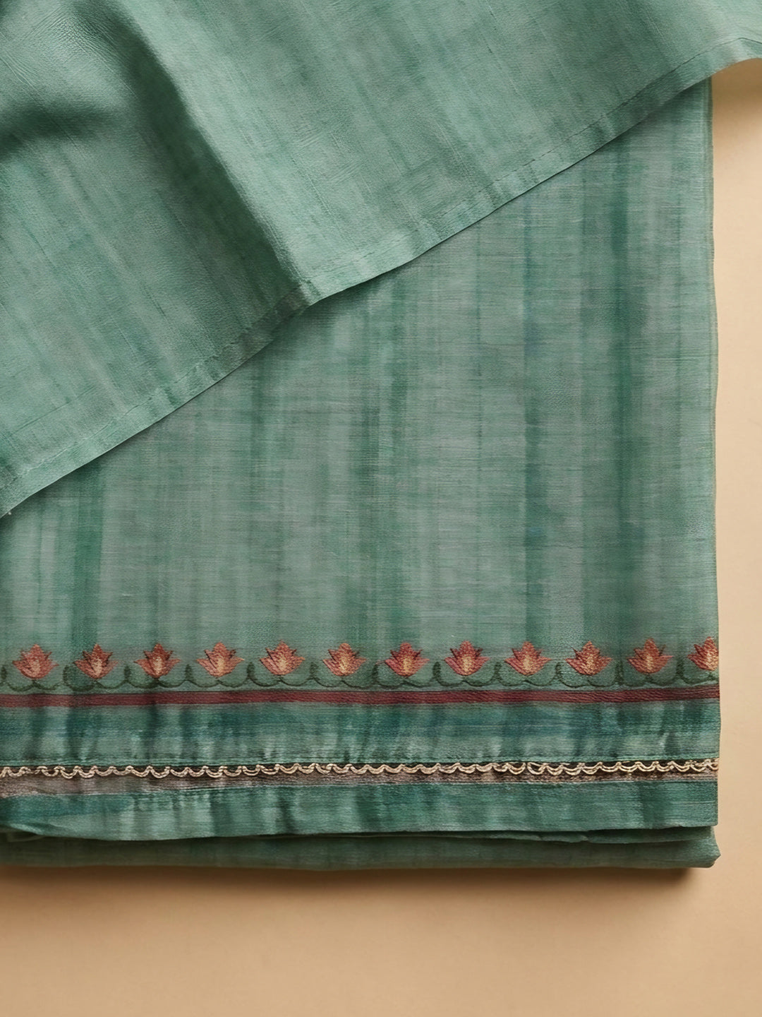 Rama Green Embroidered Chanderi Unstitched Suit &amp; Pant With Chanderi Dupatta