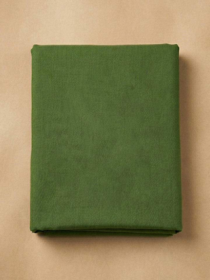 Green Printed Linen Blend Unstitched Suit &amp; Pant With Linen Dupatta