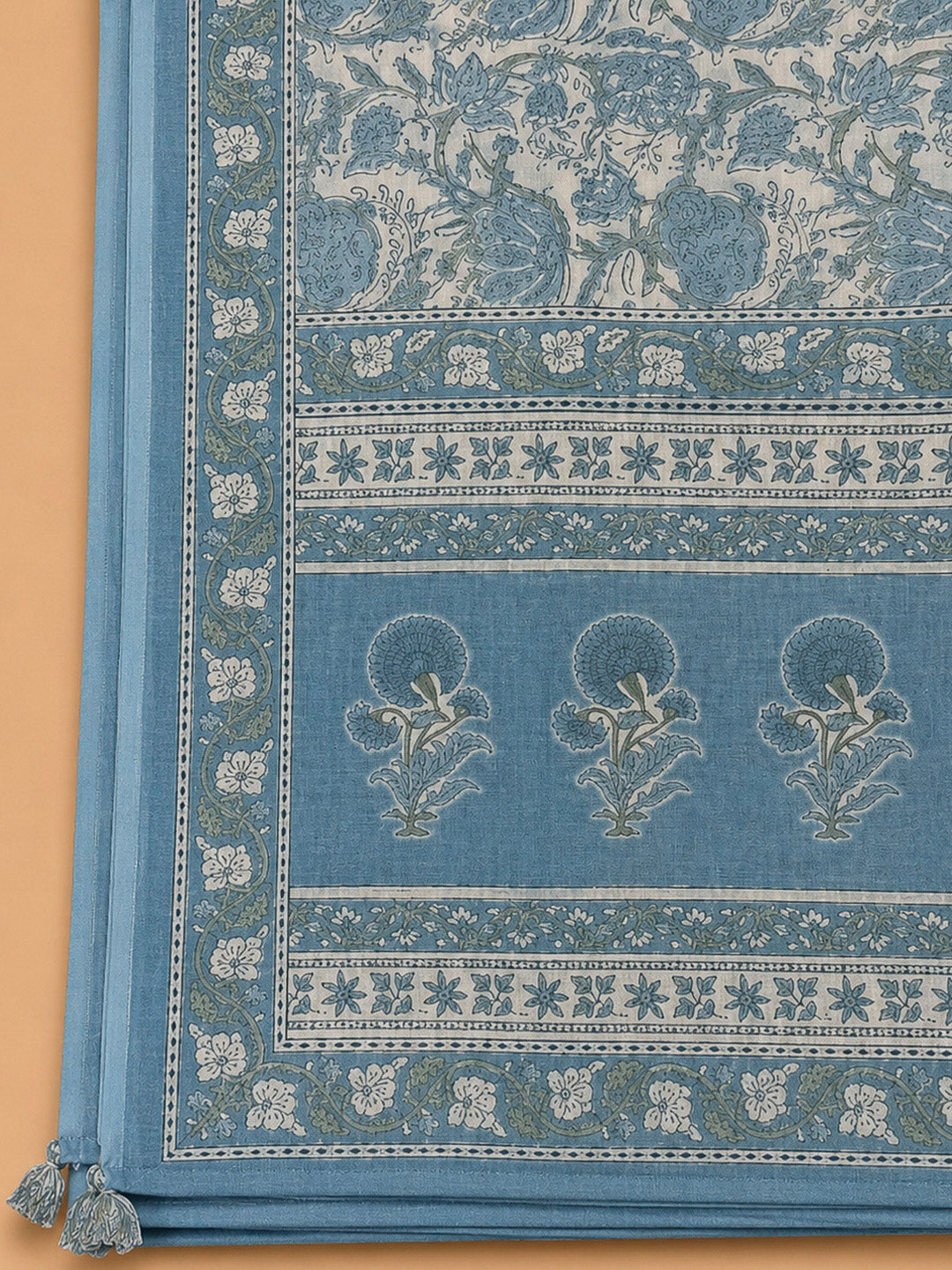 Blue Printed Cotton Blend Unstitched Dress Material