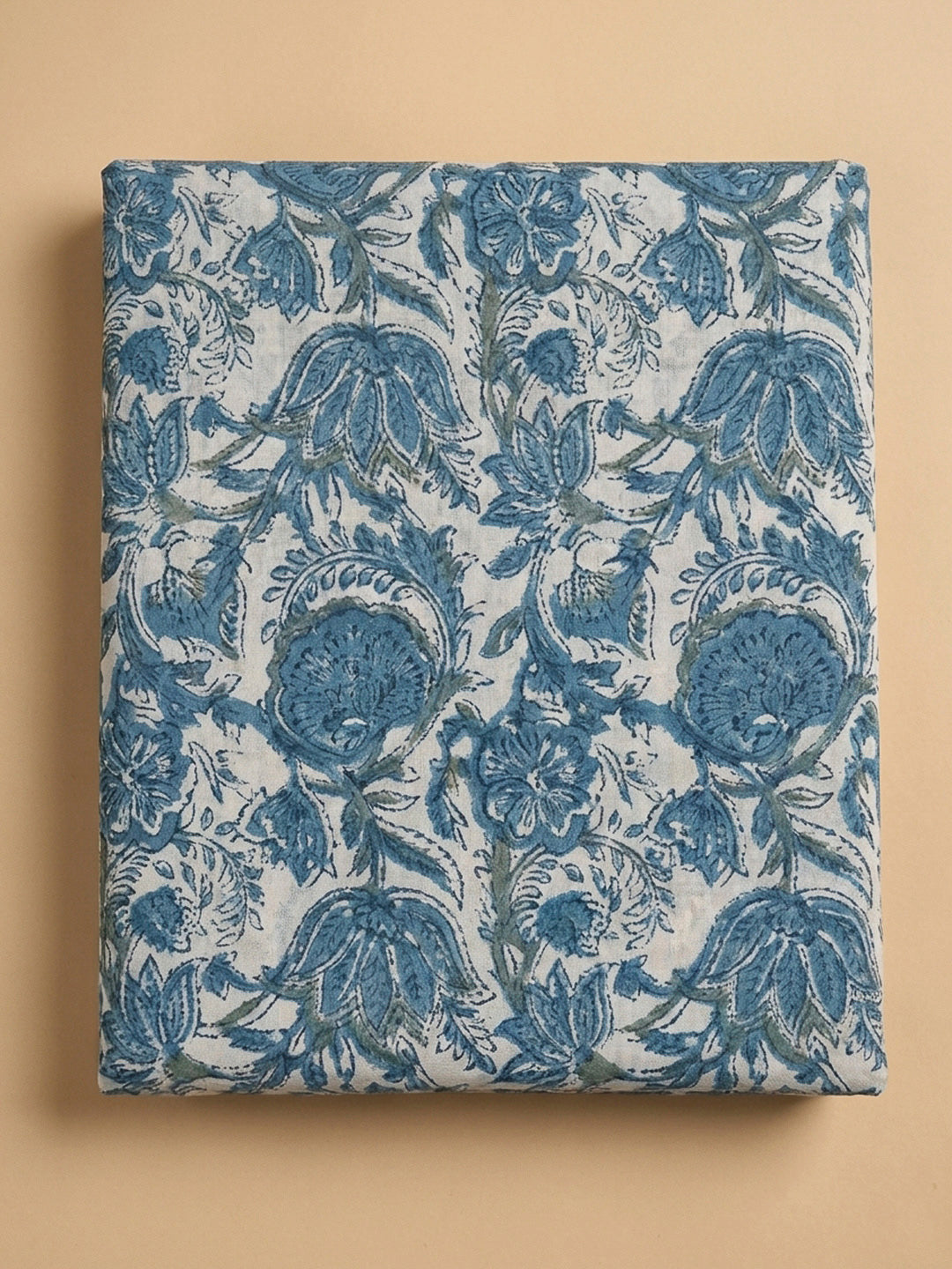 Blue Printed Cotton Blend Unstitched Dress Material