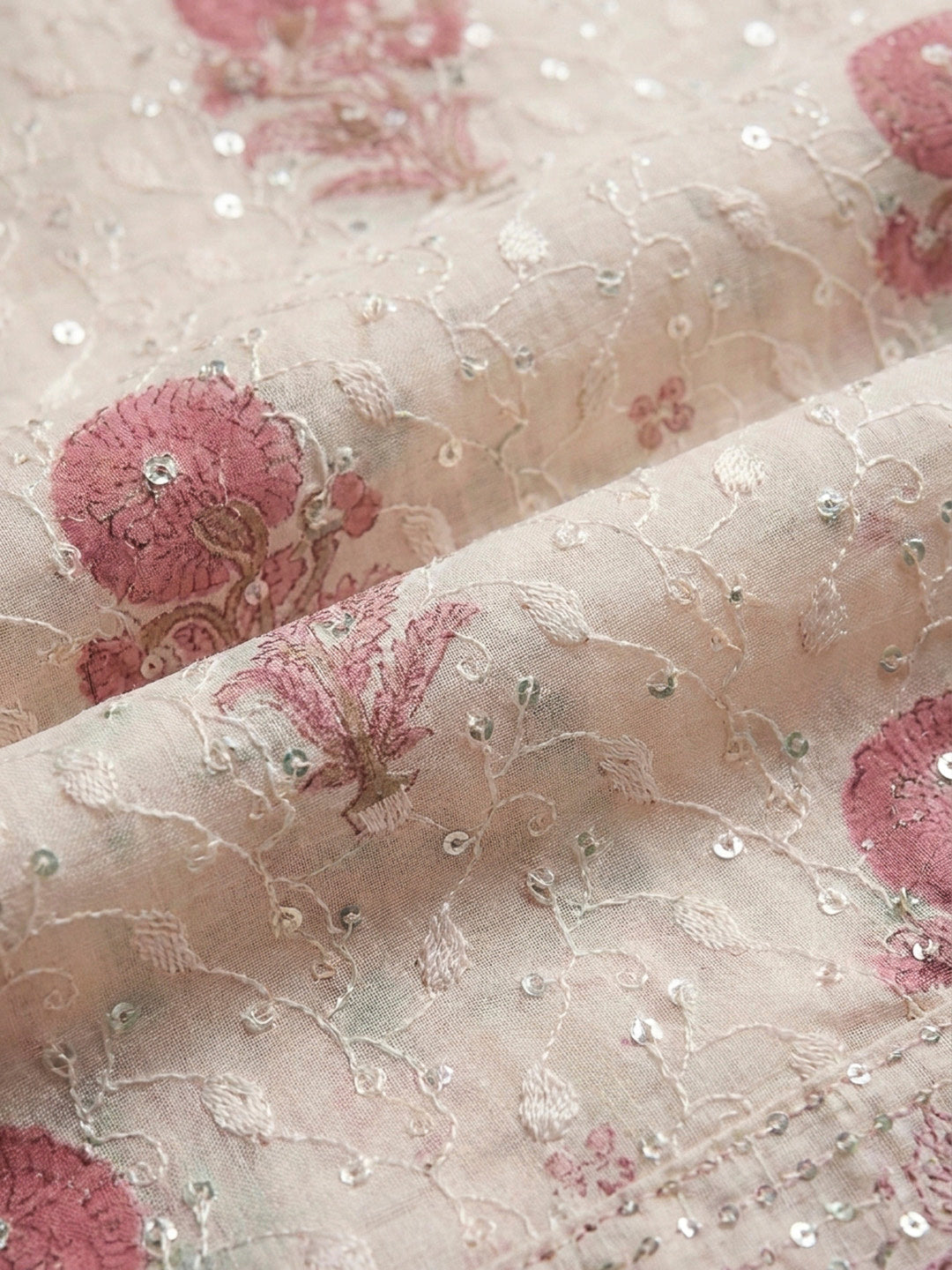 Pink Printed Cotton Blend Unstitched Dress Material