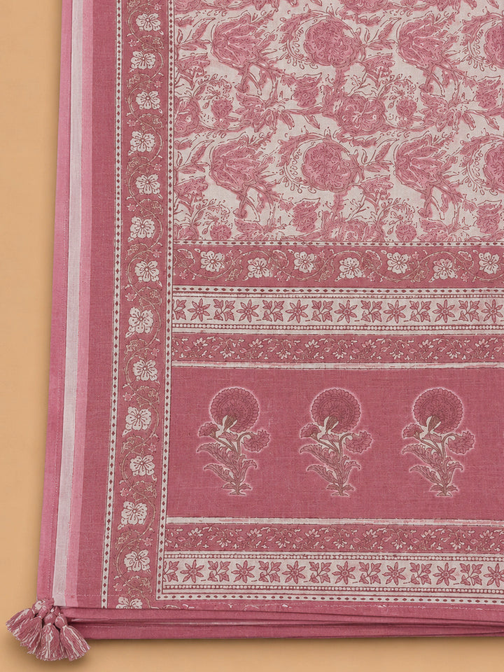 Pink Printed Cotton Blend Unstitched Dress Material