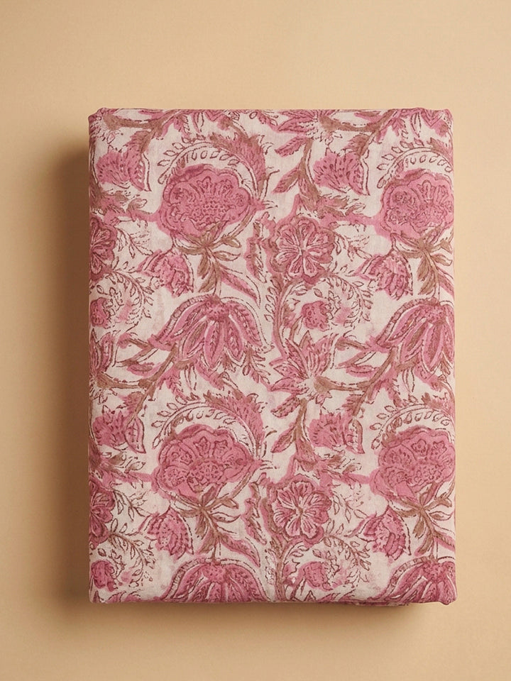 Pink Printed Cotton Blend Unstitched Dress Material