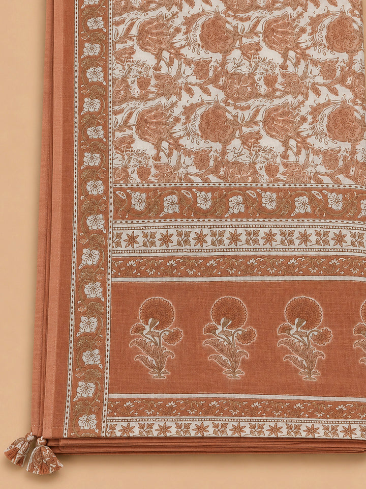 Rust Printed Cotton Blend Unstitched Dress Material