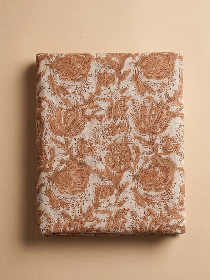 Rust Printed Cotton Blend Unstitched Dress Material