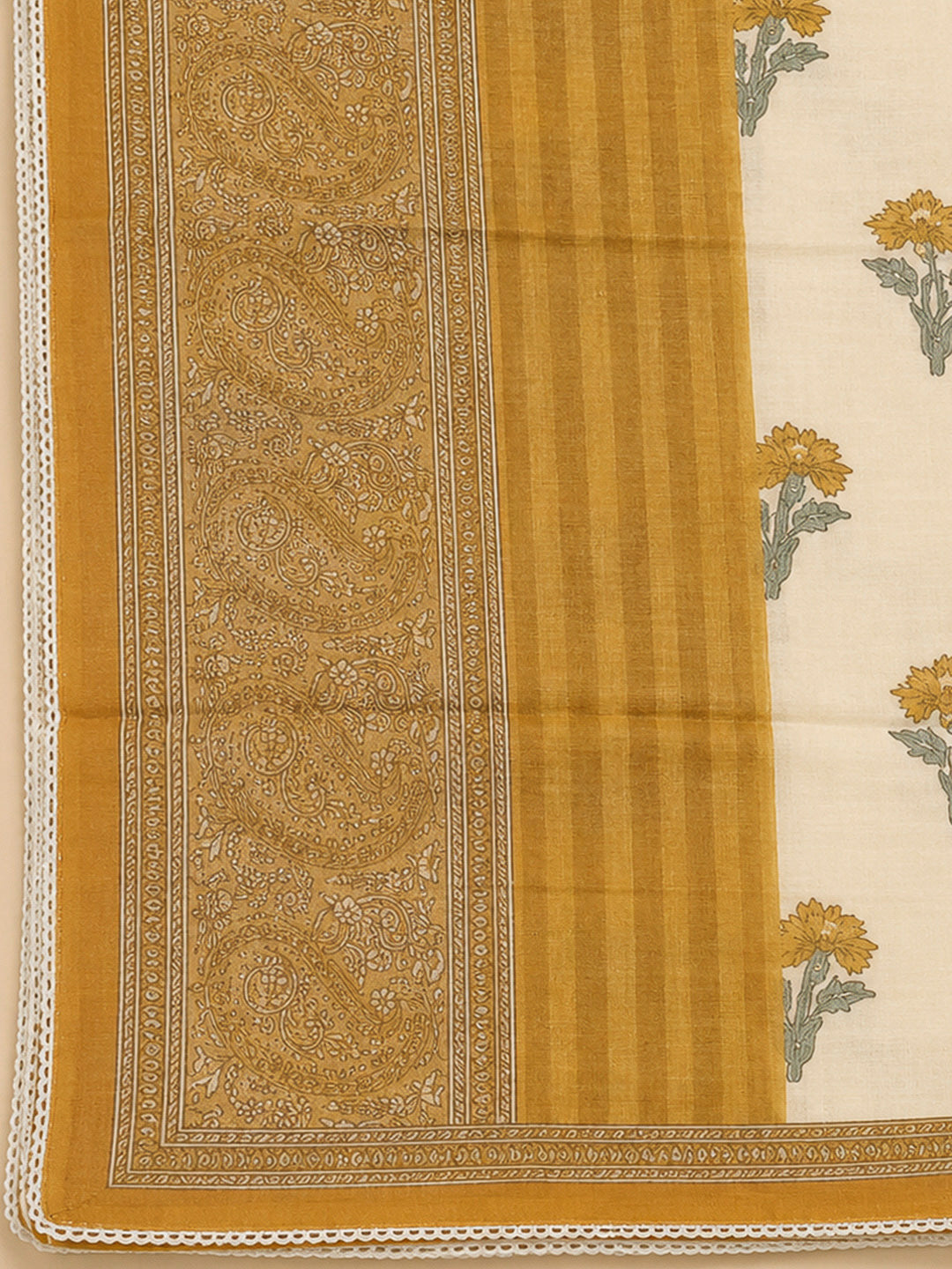 Mustard Printed Cotton Blend Unstitched Dress Material