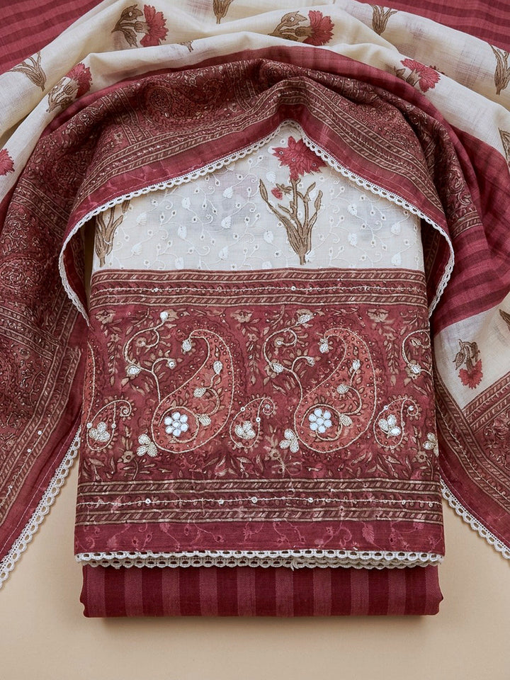 Onion Pink Printed Cotton Blend Unstitched Dress Material