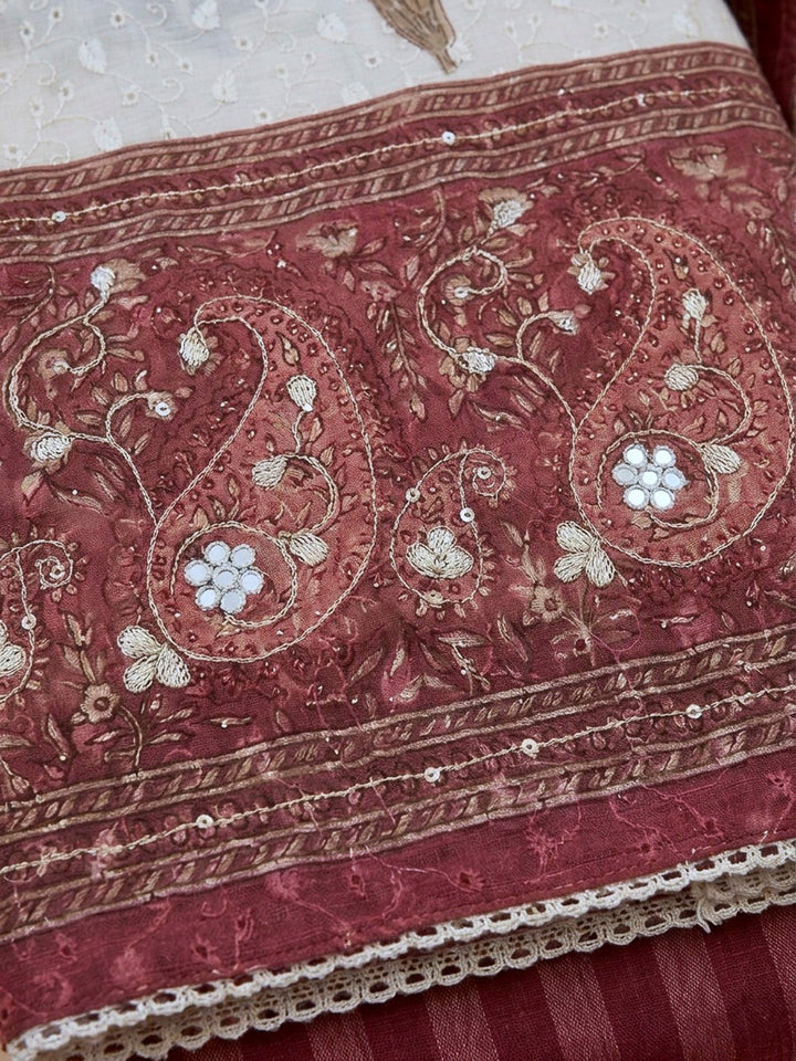 Onion Pink Printed Cotton Blend Unstitched Dress Material