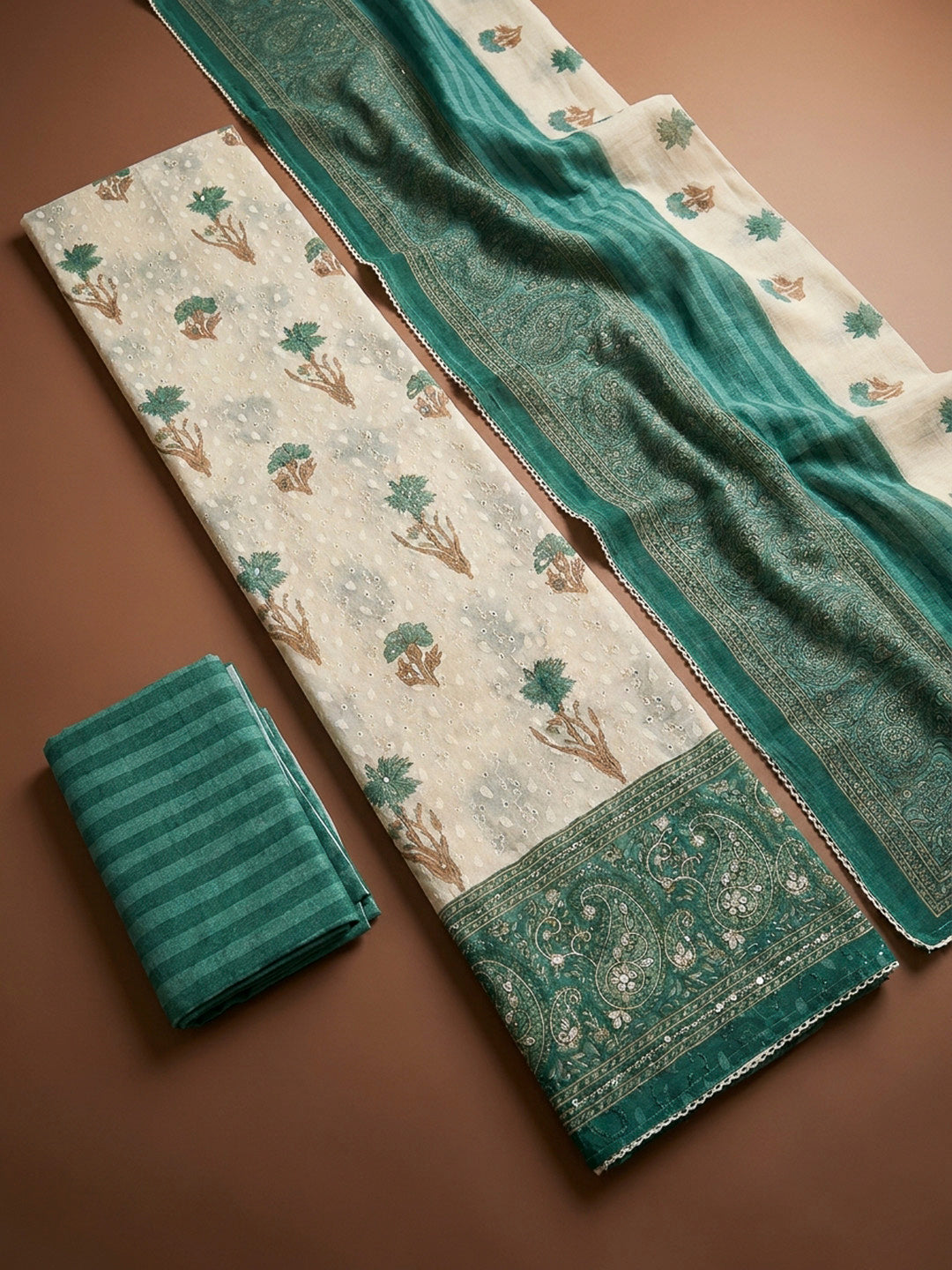 Rama Green Printed Cotton Blend Unstitched Dress Material