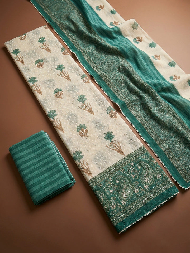 Rama Green Printed Cotton Blend Unstitched Dress Material