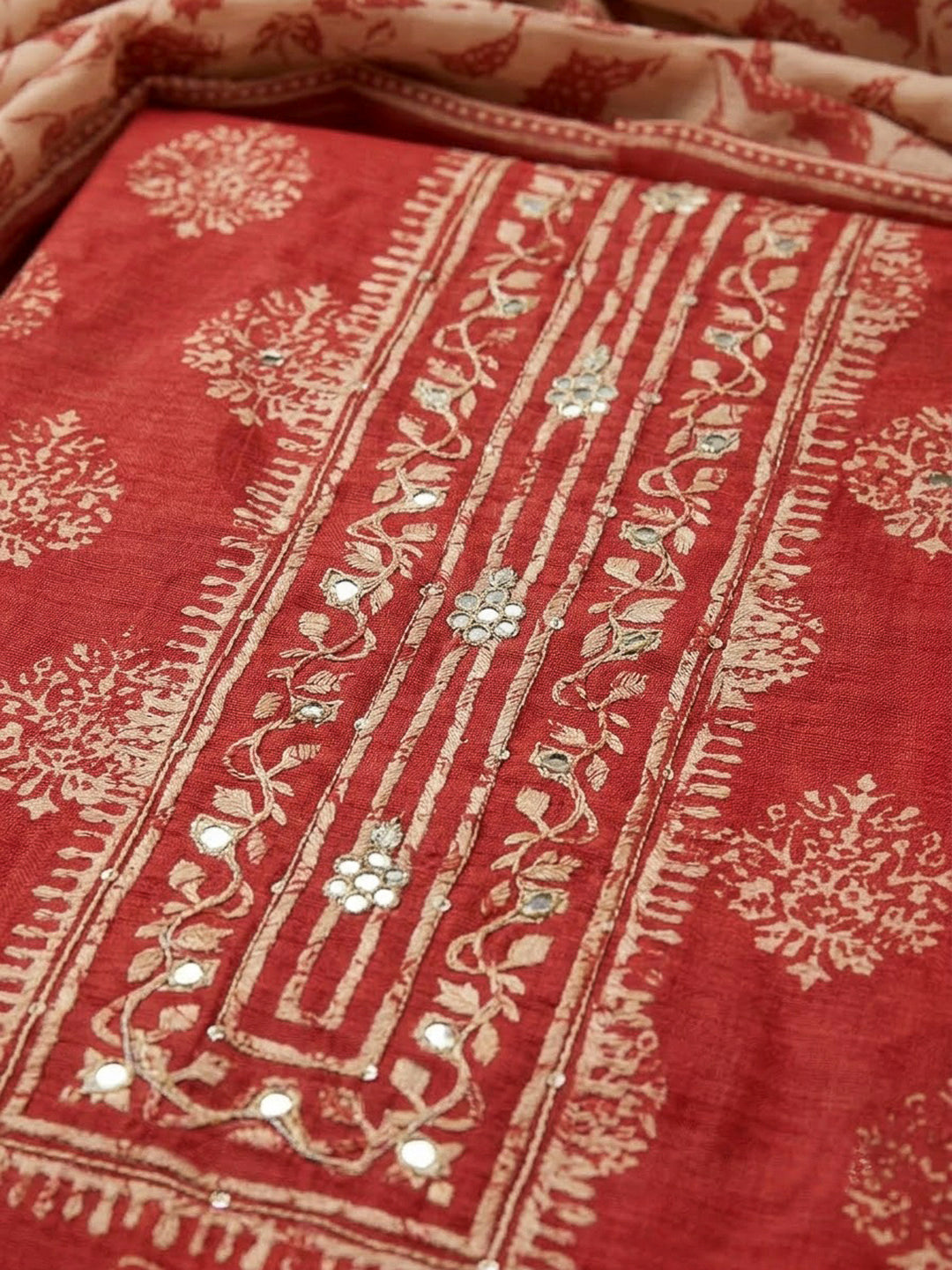 Hot Pink Chanderi Embroidered Unstitched Dress Material