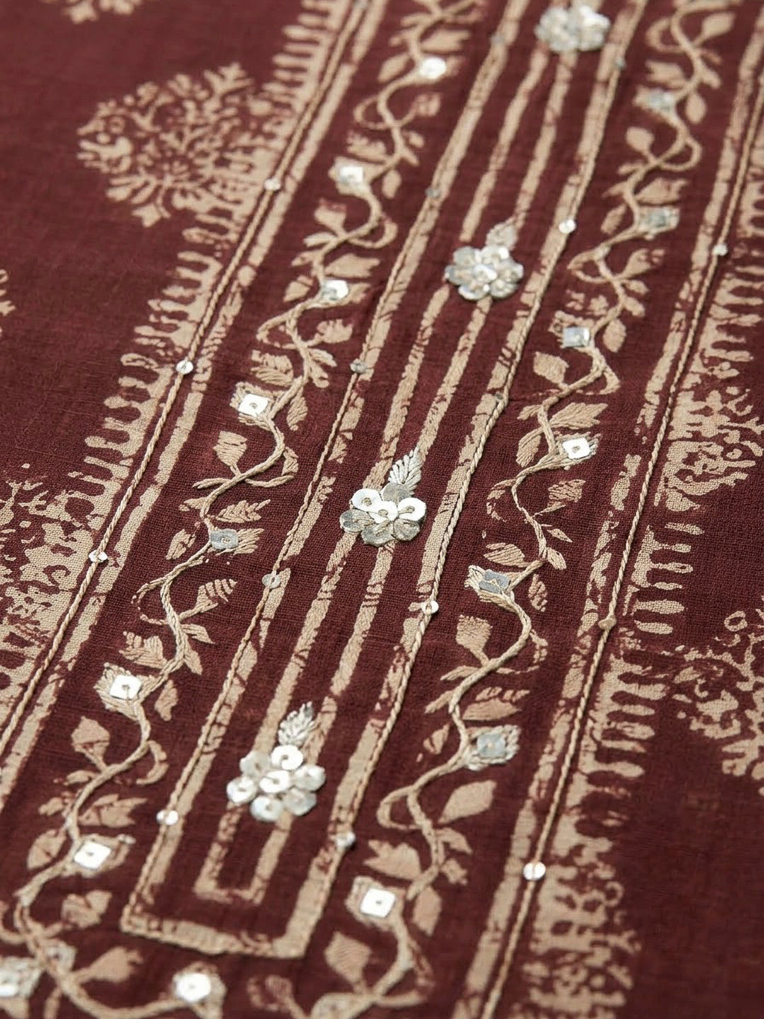 Maroon Chanderi Embroidered Unstitched Dress Material