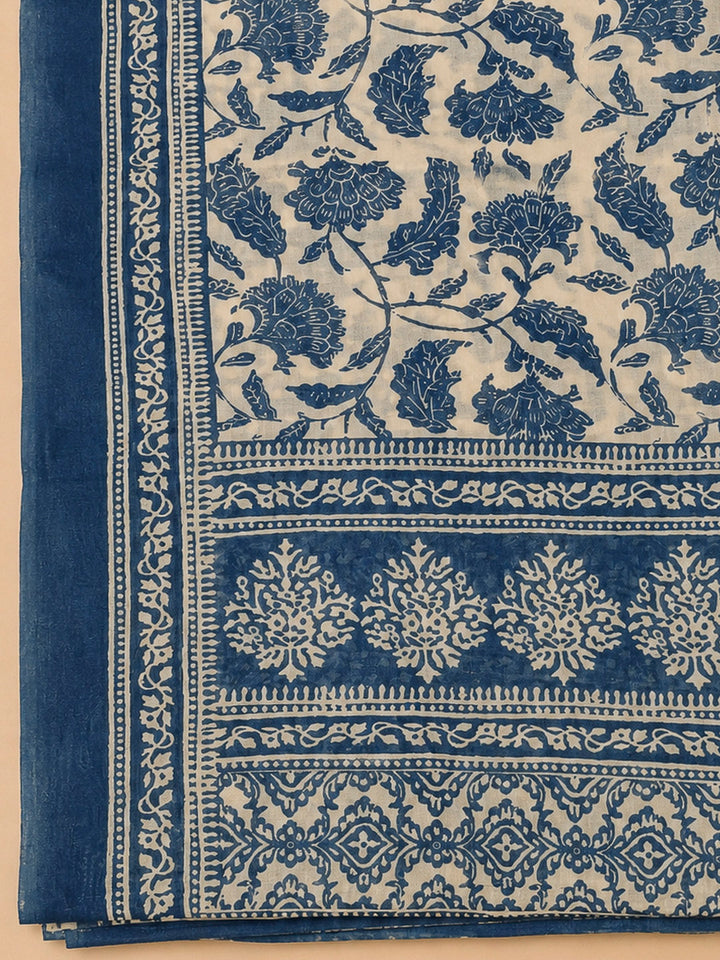 Navy Blue Chanderi Embroidered Unstitched Dress Material