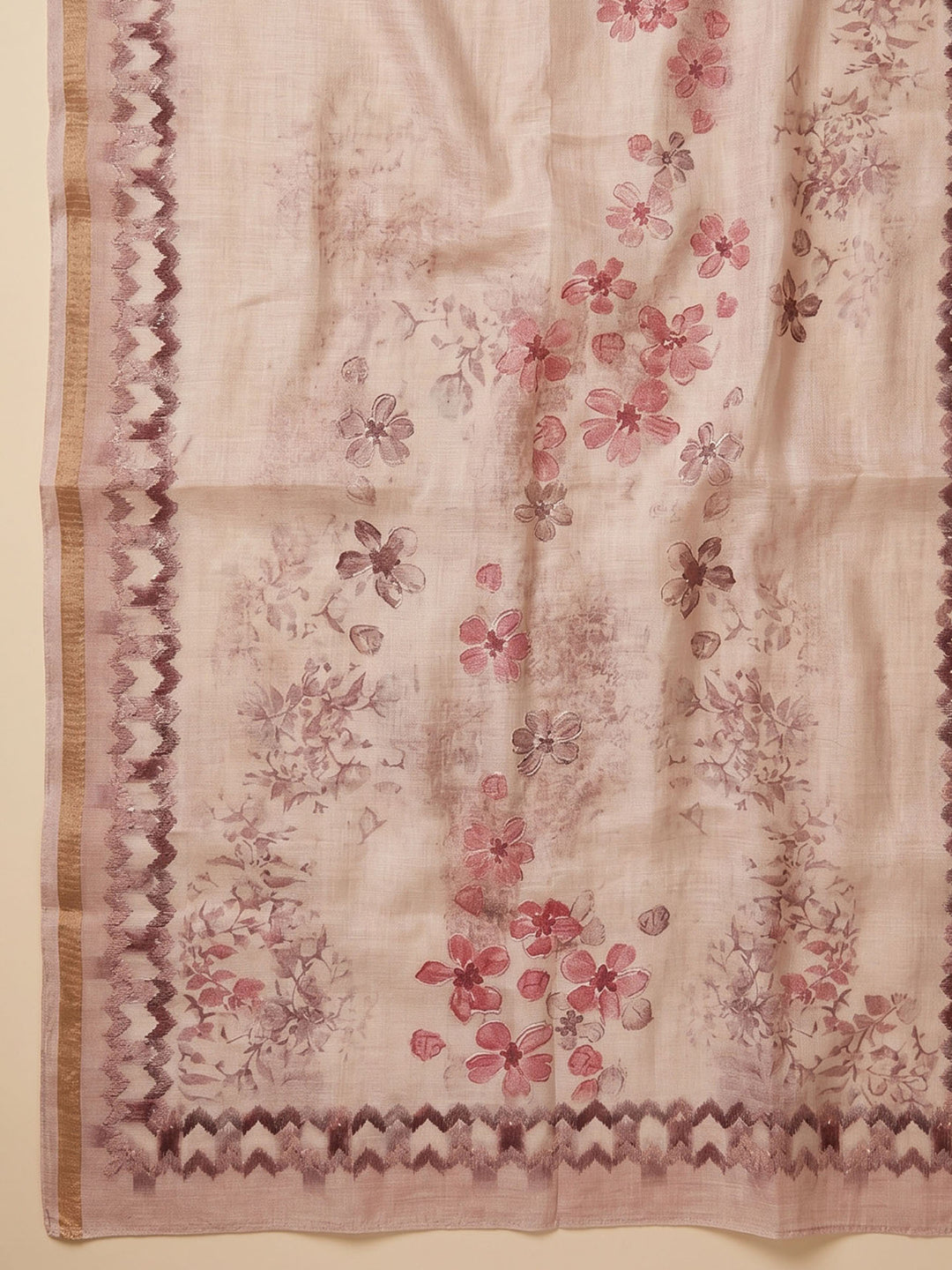Pink Embroidered Tissue Unstitched Suit &amp; Pant With Cotton Dupatta
