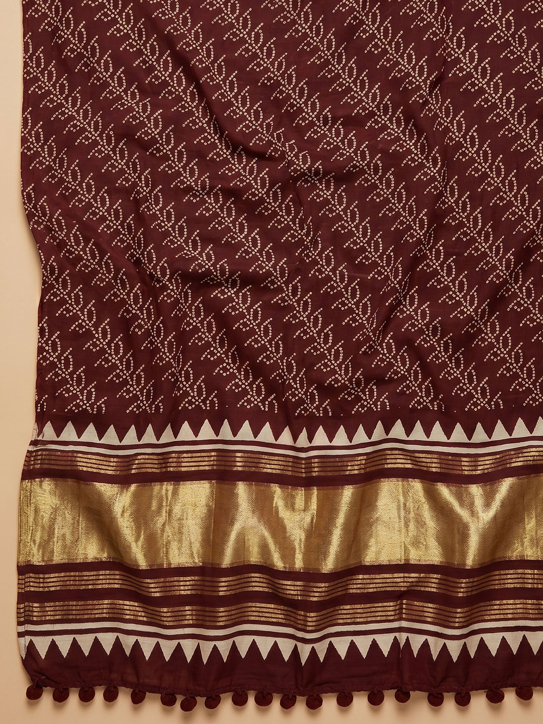 Maroon Printed Cotton Blend Unstitched Suit With Pant &amp; Dupatta