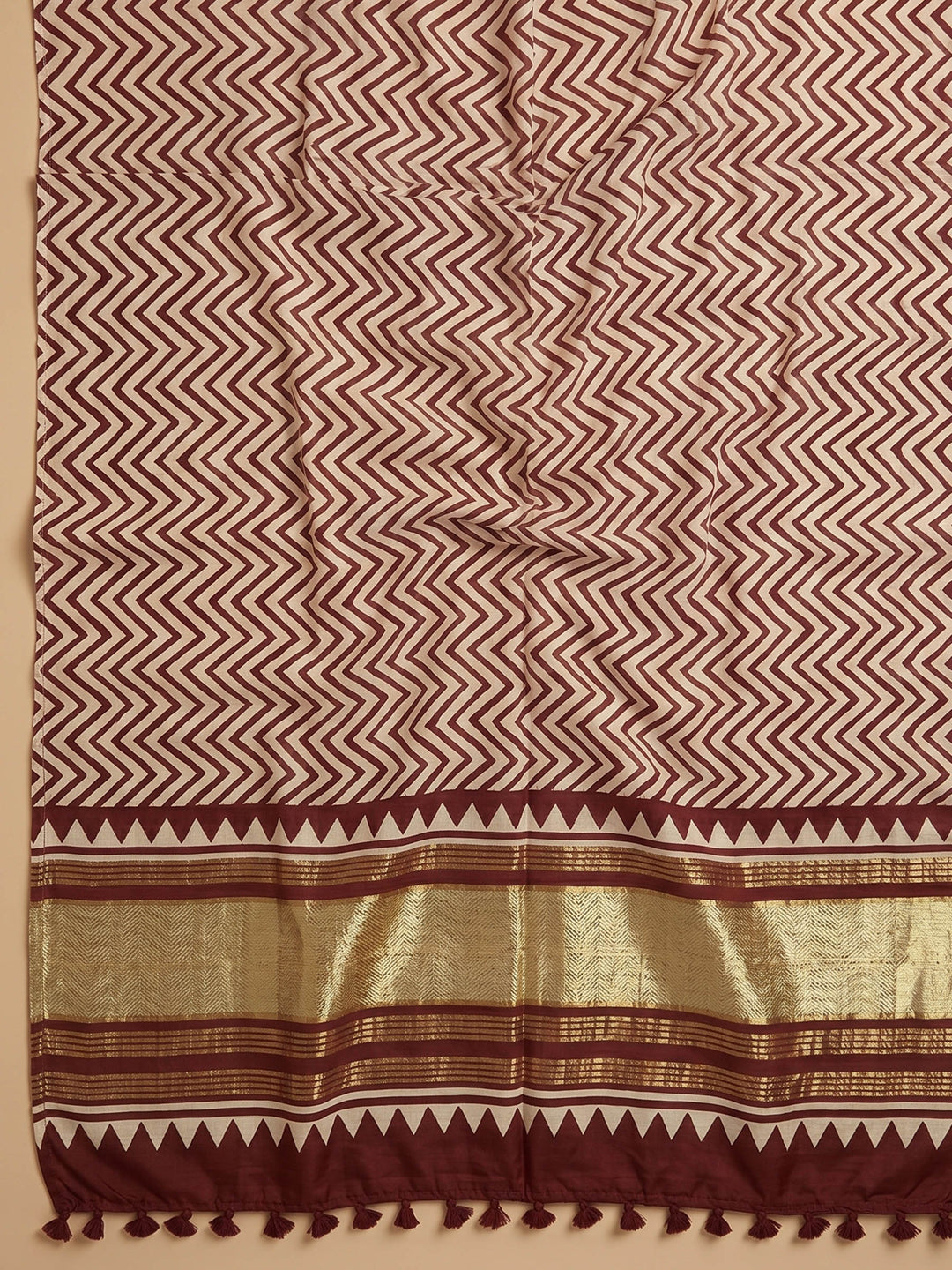 Maroon Printed Cotton Blend Unstitched Suit With Pant &amp; Dupatta