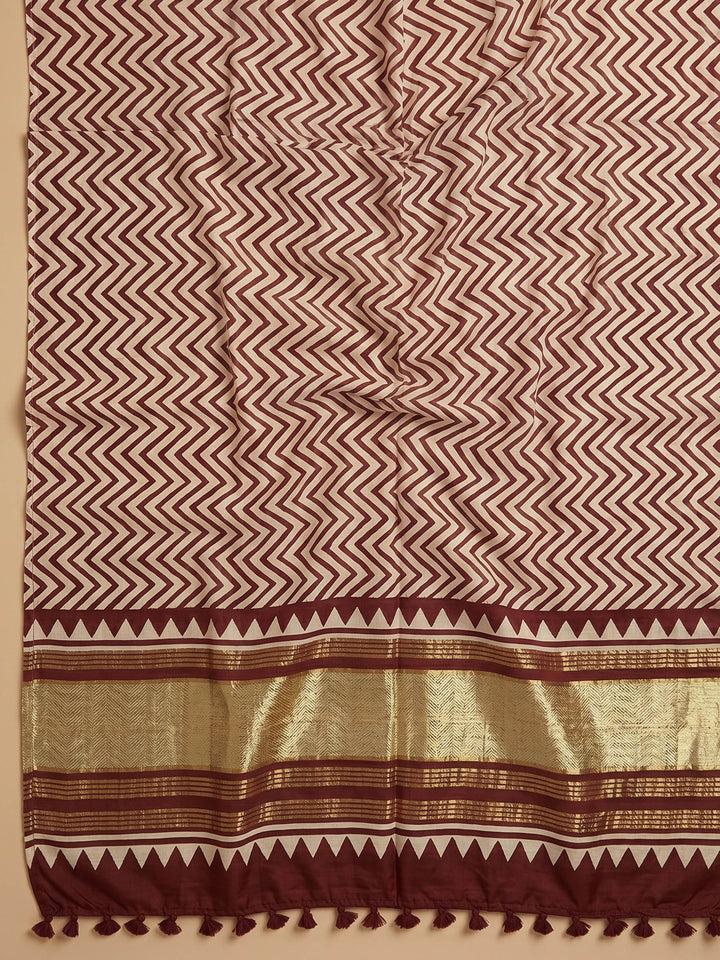 Maroon Printed Cotton Blend Unstitched Suit With Pant &amp; Dupatta