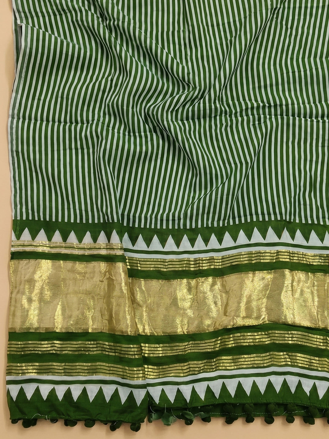 Bottle Green Printed Cotton Blend Unstitched Suit With Pant &amp; Dupatta