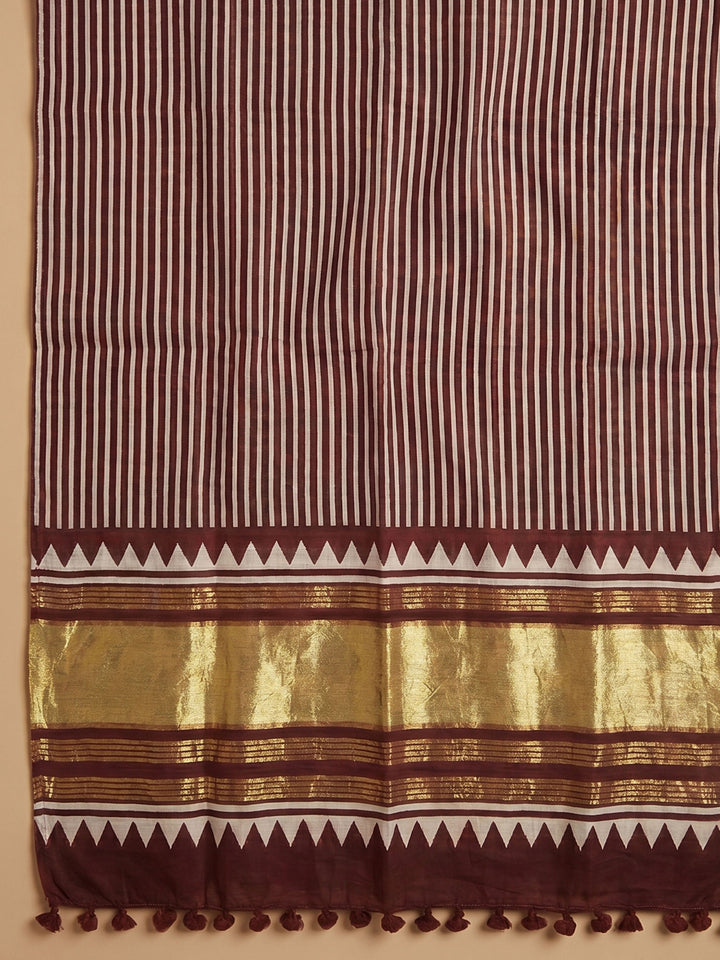 Maroon Printed Cotton Blend Unstitched Suit With Pant &amp; Dupatta