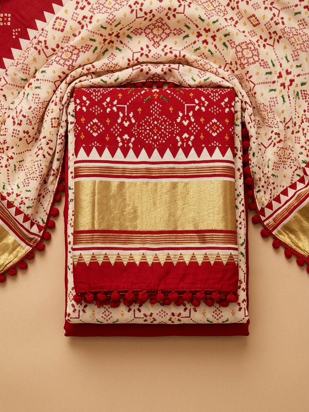 Maroon Printed Cotton Blend Unstitched Dress Material