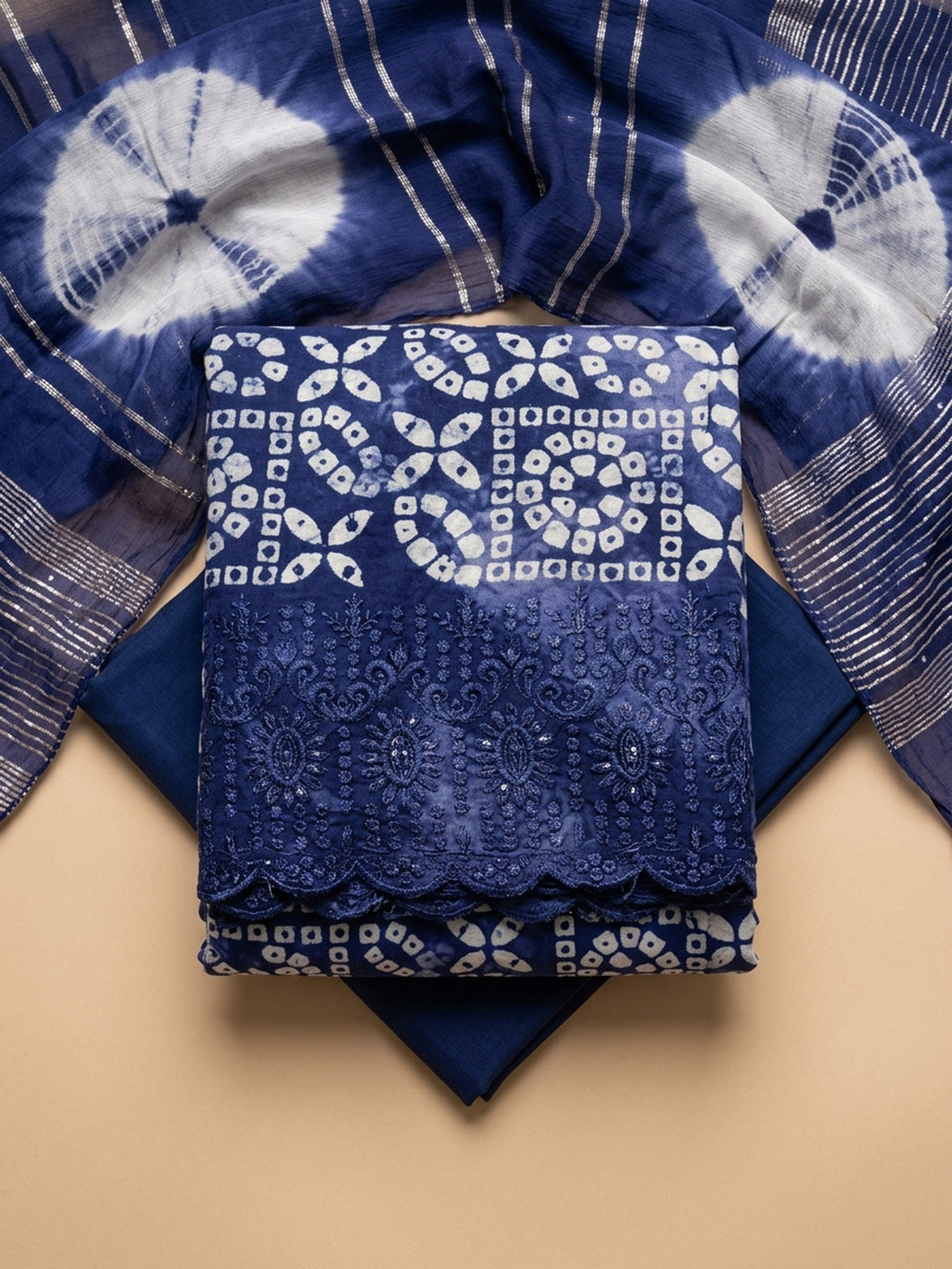 Blue  Cotton Unstitched Dress Material