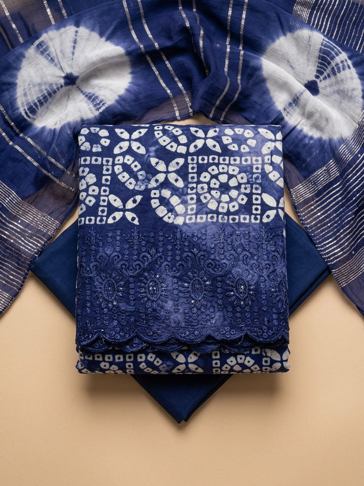 Blue  Cotton Unstitched Dress Material