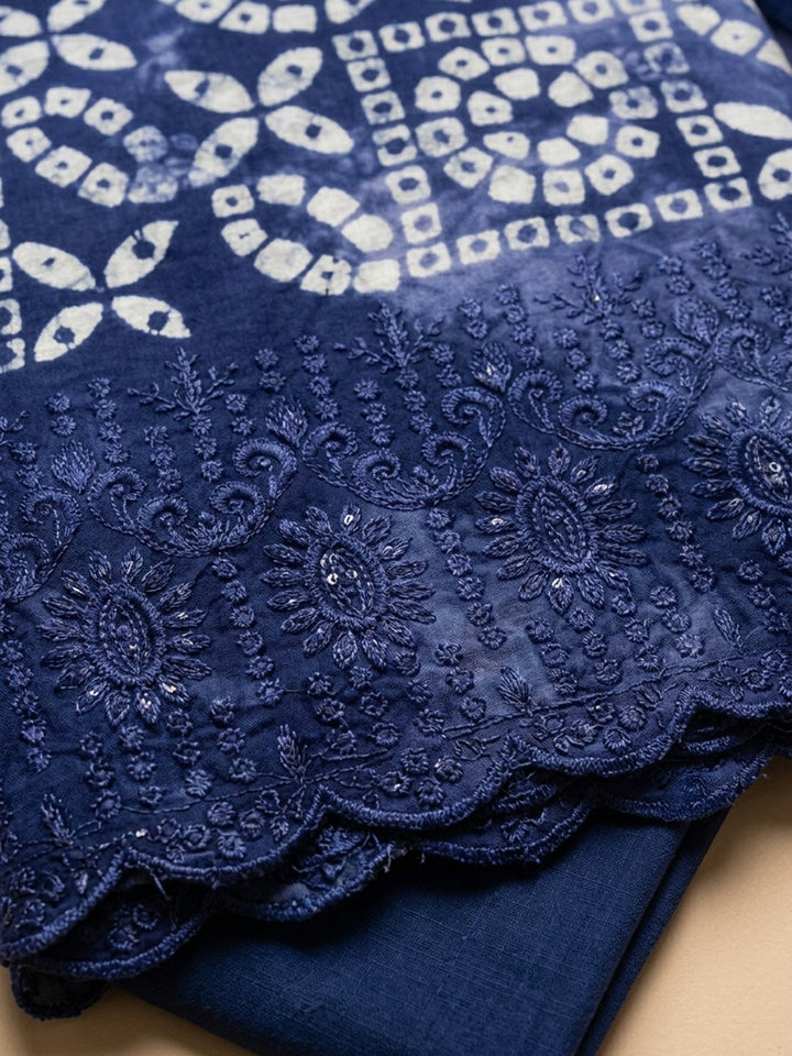 Blue  Cotton Unstitched Dress Material