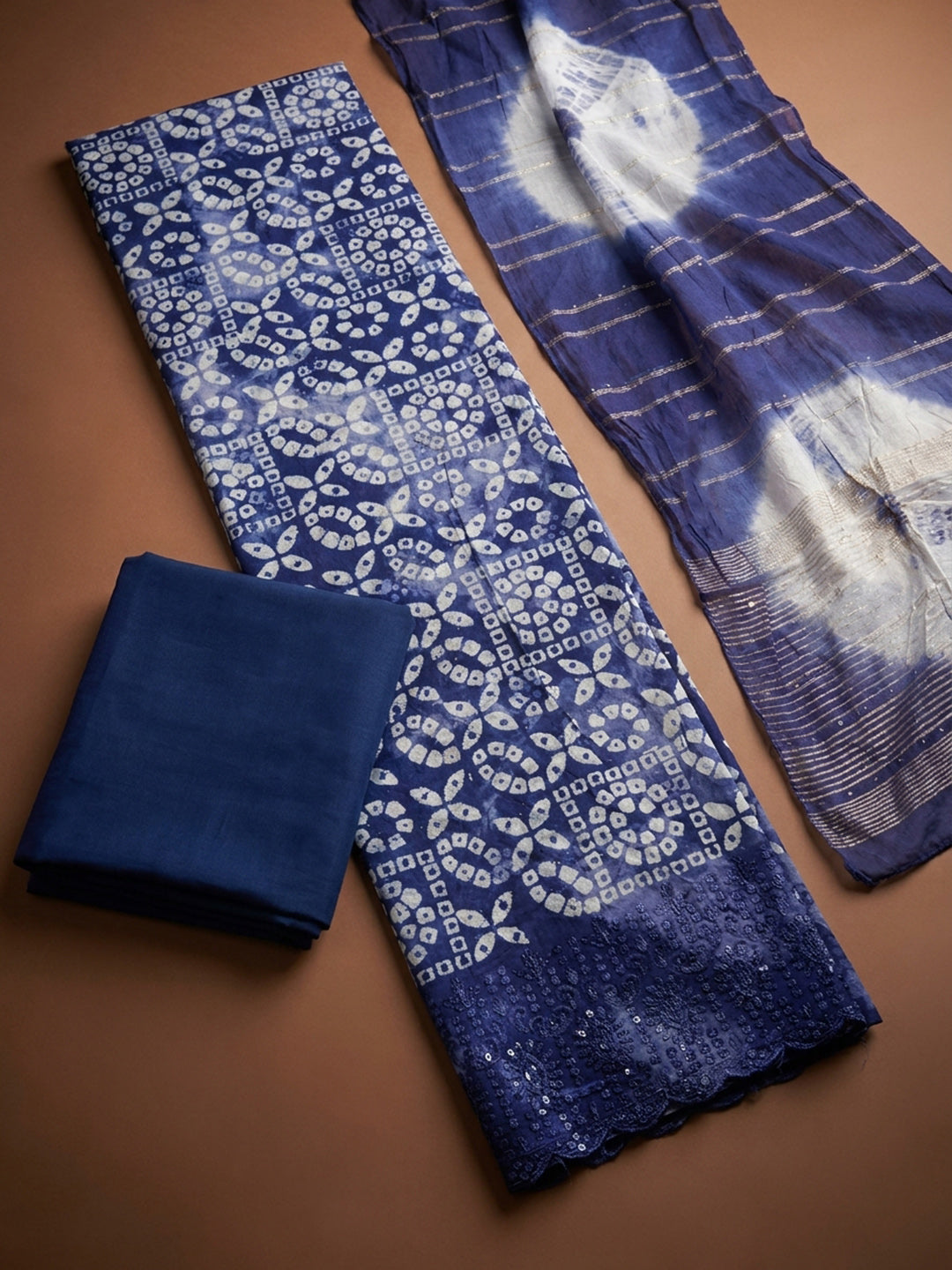 Blue  Cotton Unstitched Dress Material