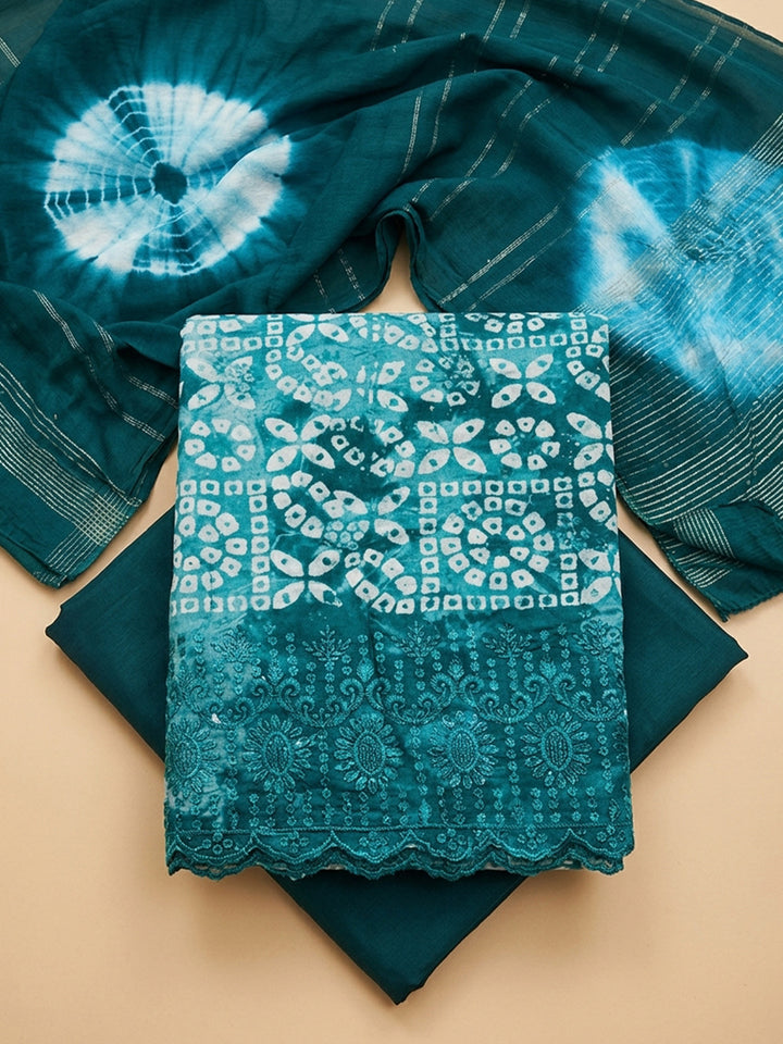 Green  Cotton Unstitched Dress Material