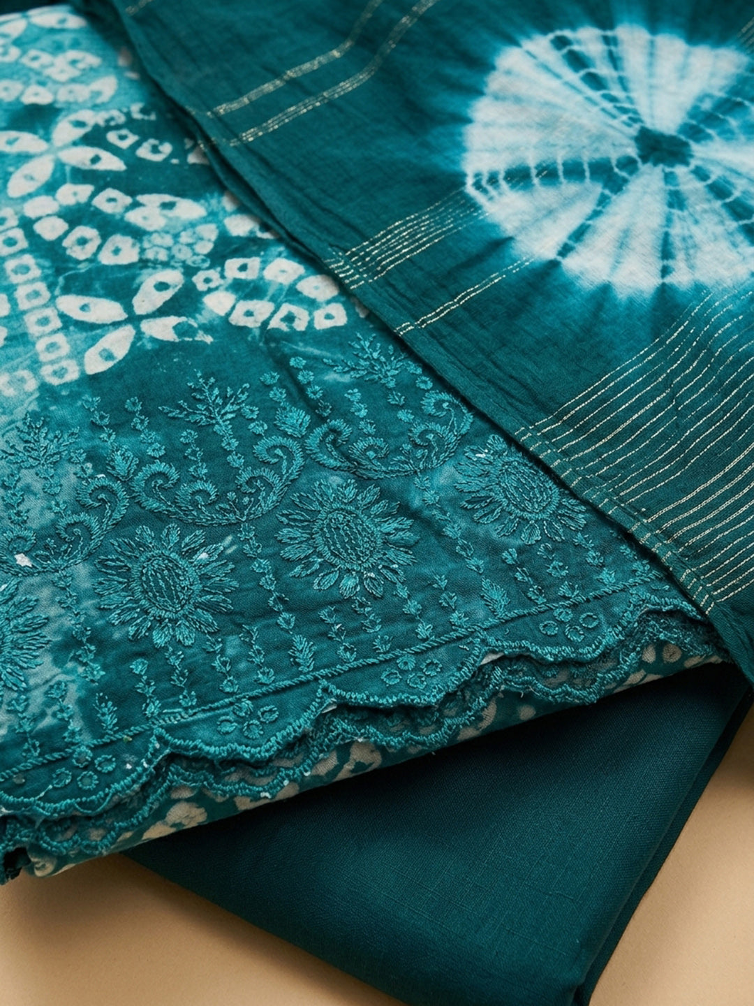 Green  Cotton Unstitched Dress Material