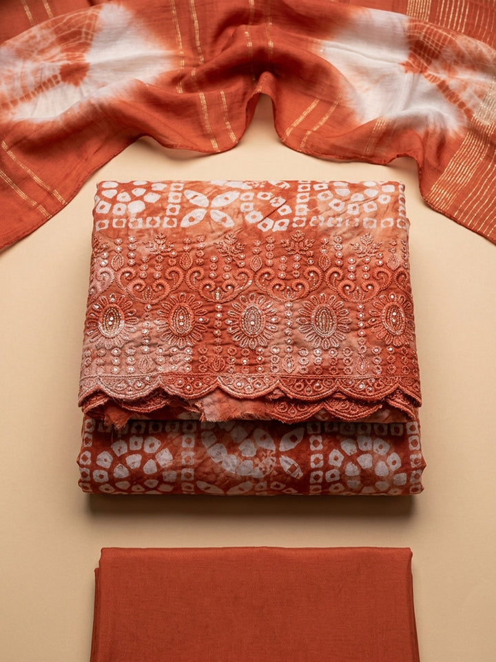 Orange  Cotton Unstitched Dress Material