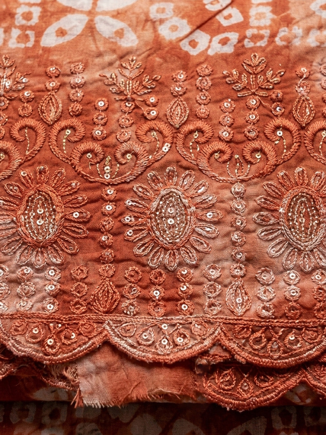 Orange  Cotton Unstitched Dress Material