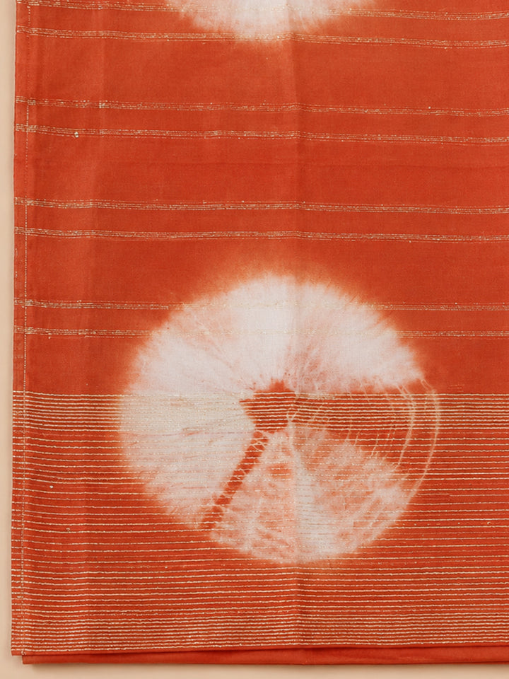 Orange  Cotton Unstitched Dress Material